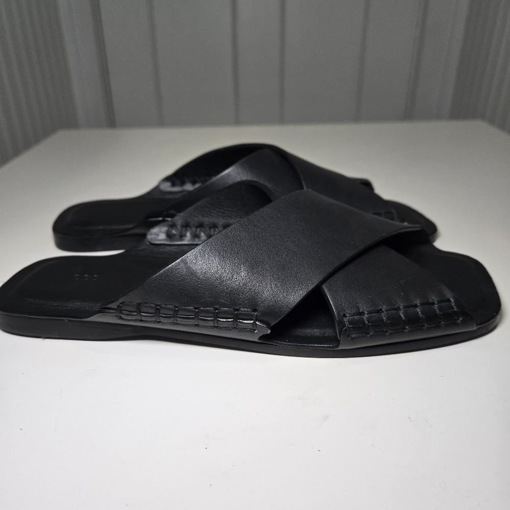 COS Womens Crossover Leather‎ Sandal Size 7.5 Black Slides Minimalist Staple - Picture 5 of 11